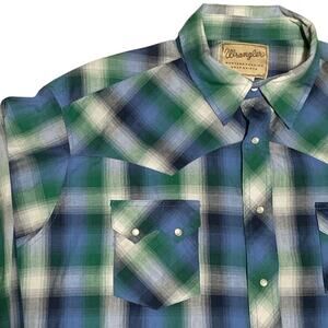 Wrangler Shirt Men's 3XL Blue Plaid Western Pearl Snap Cowboy Sawtooth Pockets